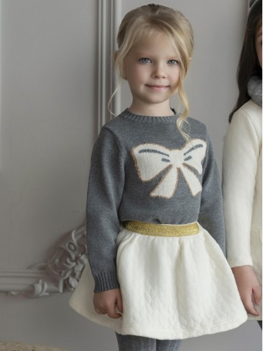 Miranda Conjunto Infantil Jersey Punto Gris Oscuro  y Falda Cloqué Beige "Faith" 0248/JF