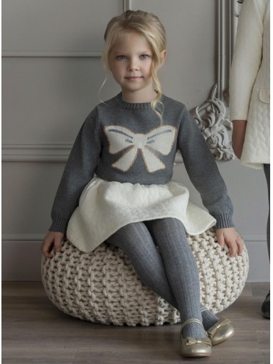 Miranda Conjunto Infantil Jersey Punto Gris Oscuro  y Falda Cloqué Beige "Faith" 0248/JF [1]
