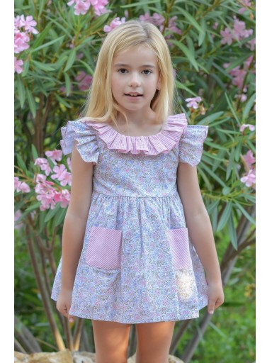 Daniesty vestido "KIRA" Infantil Estampado Bolsillos y Volante rayas 002