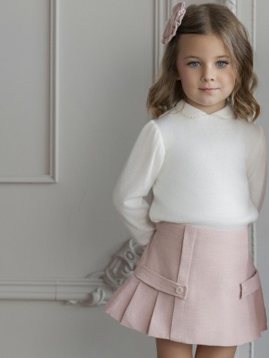 Miranda Conjunto Infantil Camiseta Blanca y Falda Tablas Rosa Palo "Taylor" 0225/2F [0]