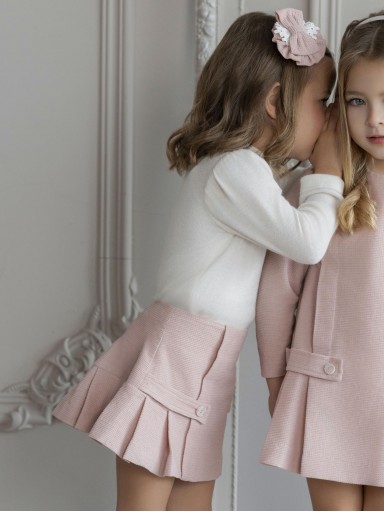 Miranda Conjunto Infantil Camiseta Blanca y Falda Tablas Rosa Palo "Taylor" 0225/2F [1]