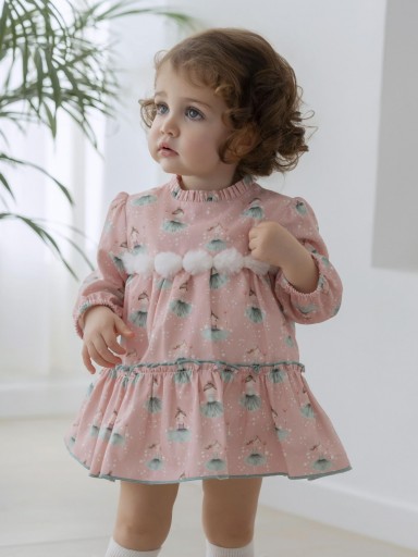 Miranda Vestido Bebe  Rosa Palo Estampado Muñecas Tu-tu Gris "Courtney" 0518/V [1]