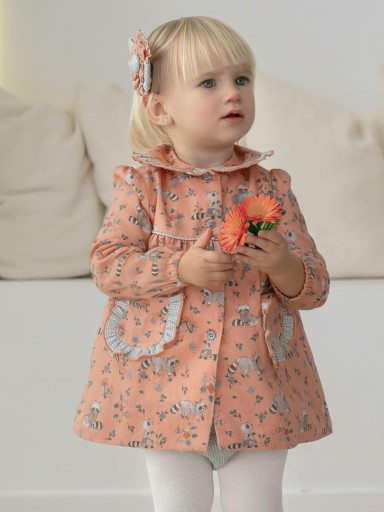 Miranda Vestido Bebe Salmon estampado Mapaches "Isabella" 0504/V
