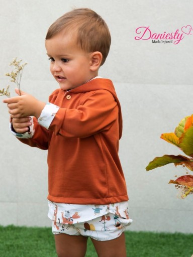 Daniesty Conjunto Niño Pantalon Blanco Animales del bosque Sudadera con Capucha Caldera  Familia Foret 007 [0]