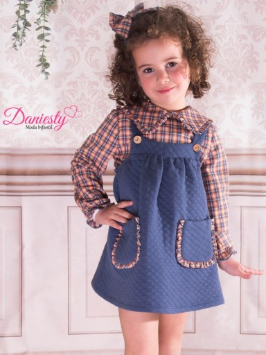 Daniesty Conjunto Pichy  Vestido Cloque Azul Camisa  de Cuadros Familia Gabriela 017 [0]