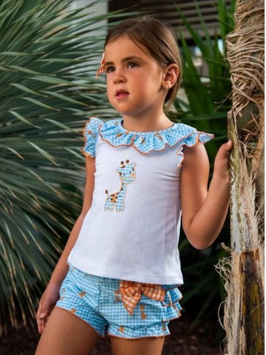 Daniesty Jesusito Bebé Pololo Cuadro Vichy Azul Camiseta Blanca Jirafa Familia Africa 011 [0]