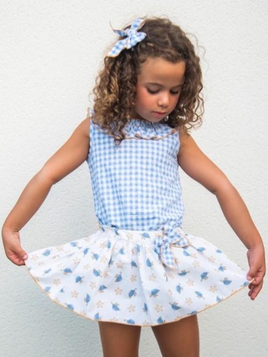 Daniesty Conjunto Falda Estampado Tortugas Blusa Sin Mangas Cuadro Vichy Azul Familia Australia 014 [1]