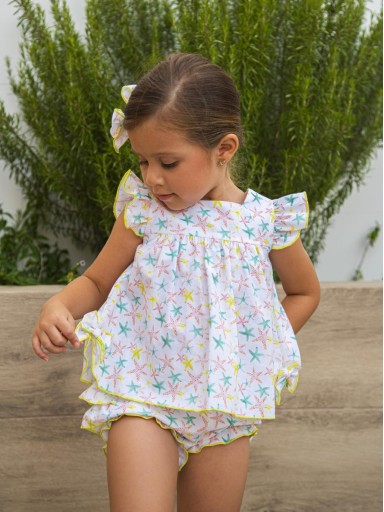 Daniesty Conjunto Bebe Braguita Volantes Blanco Estampado Estrellas de Colores  Familia Berlin 010 [0]