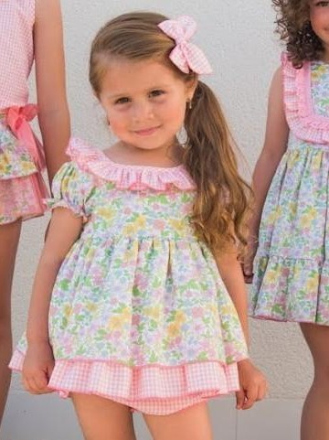 Daniesty Jesusito Bebe Braguita Cuadro Vichy Rosa volante Vestido Estampado Flores Familia Candy 001 [1]
