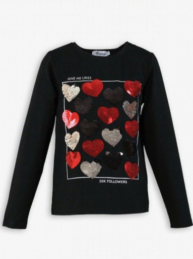 Miranda camiseta infantil Negra Corazones Lentejuelas "Likes" 315-2 [1]