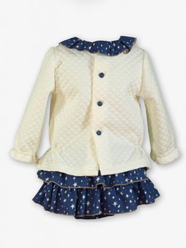 Miranda Conjunto Bebe 2 piezas Sudadera Beige Braguita con Sobrefalda de Volantes Estampada 0521/23 [1]