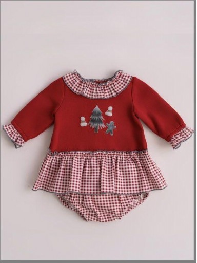 Miranda Vestido Bebe con braguita Cuerpo Rojo Falda cuadro Vichy "Chelsea" 0045/VB [0]