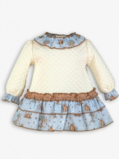 Miranda Vestido Bebe  Cloqué Beig Falda Volantes Estampada "Britanie" 0041/V  [0]
