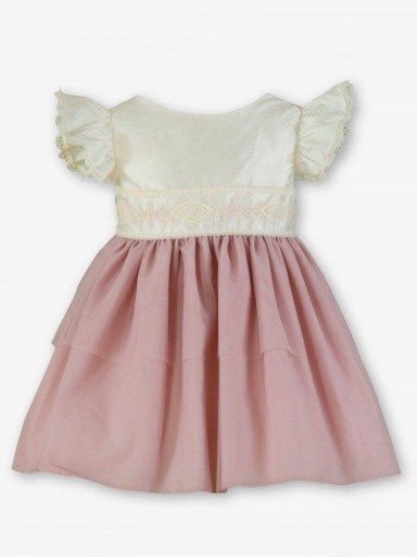 Miranda vestido Infantil Ceremonia Cuerpo encaje Crudo Falda Tul Rosa "Calendula" 0224/V [3]