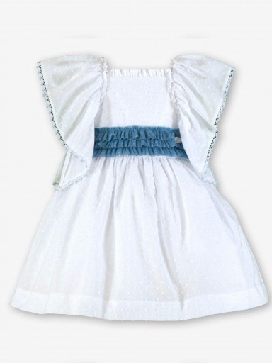 Miranda Vestido Infantil Ceremonia Plumeti Blanco lazada  Azul "Geranio" 0228/V [3]