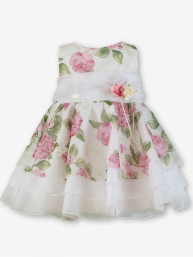 Miranda Vestido Infantil Ceremonia Gasa Blanco Estampado Grandes Flores "Gardenia" 0229/V [2]