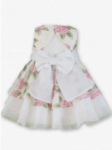 Miranda Vestido Infantil Ceremonia Gasa Blanco Estampado Grandes Flores "Gardenia" 0229/V [3]