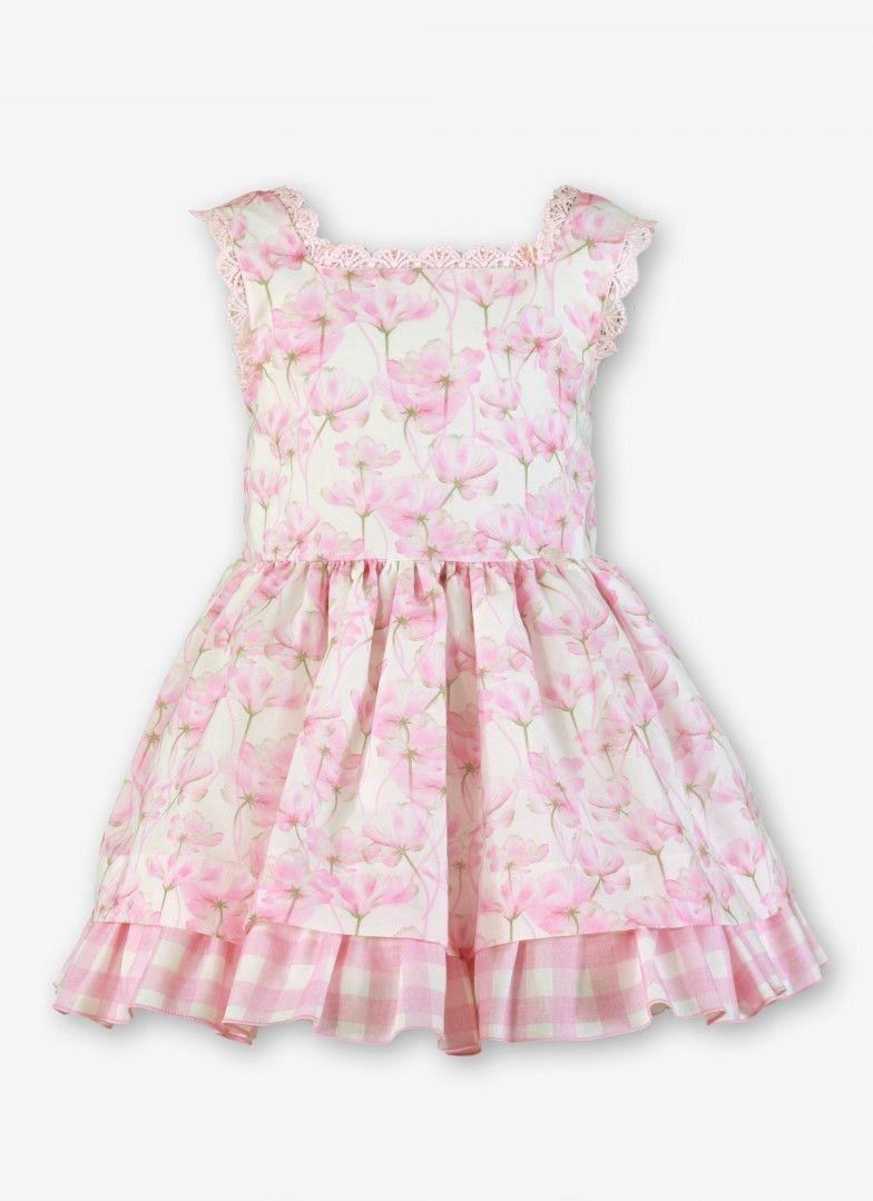 Miranda Vestido Infantil Flores y Cuadros "Rosa" 0233/V