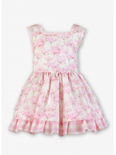 Miranda Vestido Infantil Flores y Cuadros "Rosa" 0233/V