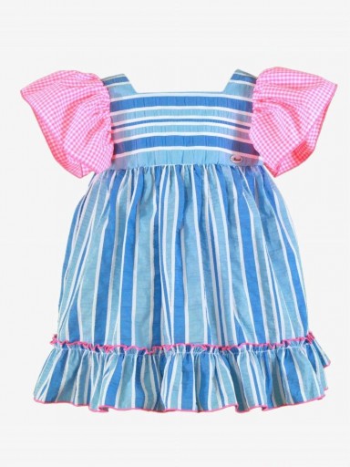 Miranda vestido Infantil Rayas Azul Volante Cuadro Rosa Fluor "Flor de Loto" 0617/V [3]