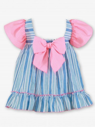 Miranda vestido Infantil Rayas Azul Volante Cuadro Rosa Fluor "Flor de Loto" 0617/V [4]