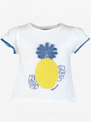 Miranda Conjunto Infantil Camiseta blanca serigrafia piña falda estampada en Azul "Hibisco" 0628/2F [2]