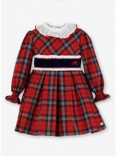 Miranda Vestido Infantil Cuadro Escoces Rojo Pieza Marino Terciopelo Delantero Cuello Blanco "Rapunzel" 0230/V [1]