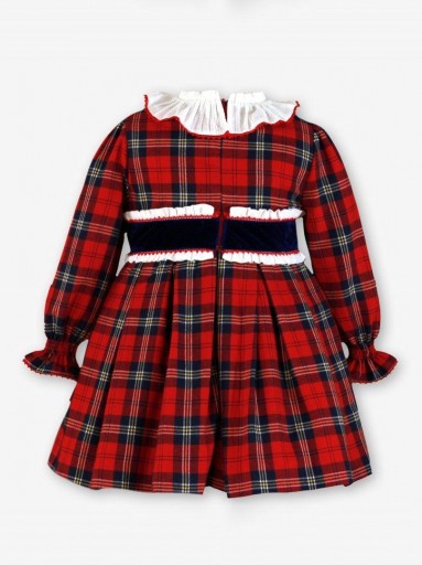 Miranda Vestido Infantil Cuadro Escoces Rojo Pieza Marino Terciopelo Delantero Cuello Blanco "Rapunzel" 0230/V [2]