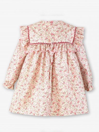 Miranda Vestido Infantil Corte Trapecio Estampado Flores Rosa Volante Lazada Terciopelo "Alicia" 0246V [2]
