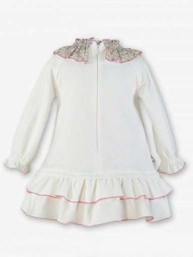 Miranda Vestido Infantil  Beig Falda Volantes Cuello Estampado Flores Rosa y Gris Pompones "Kida" 0612/V [2]