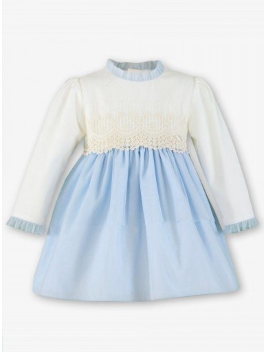 Miranda Vestido Ceremonia  Cuerpo Crudo Guipour Falda Tul Celeste "Bella" 0222/V [1]