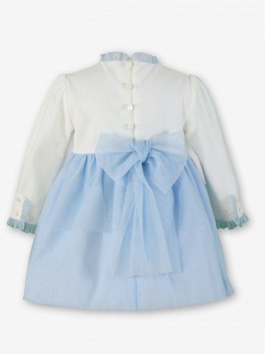 Miranda Vestido Ceremonia  Cuerpo Crudo Guipour Falda Tul Celeste "Bella" 0222/V [2]