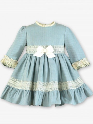 Miranda Vestido Infantil Ceremonia Azul Verdoso Puntilla y Lazada Crudo "Judy Hopps" 0223/V [1]
