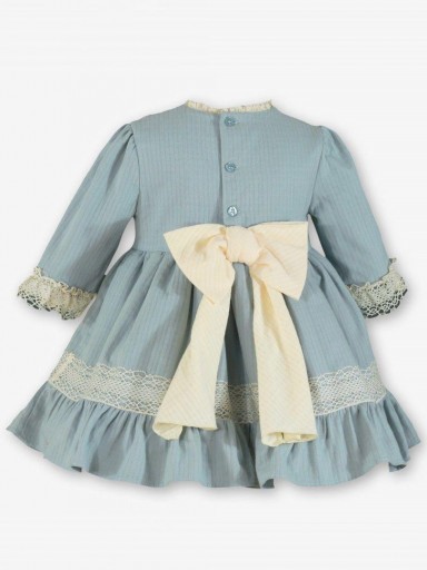 Miranda Vestido Infantil Ceremonia Azul Verdoso Puntilla y Lazada Crudo "Judy Hopps" 0223/V [2]