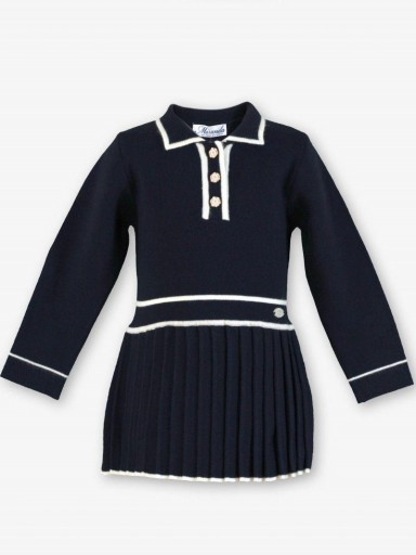 Miranda Vestido Infantil Punto Azul Marino Falda Plisada Tiras Crudo "Moana" 0245/V [1]
