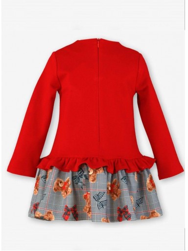 Miranda Vestido Infantil Cuerpo Punto Rojo Falda Gris Estampada Pata de Gallo Ositos "Mirabel" 0252/V [2]