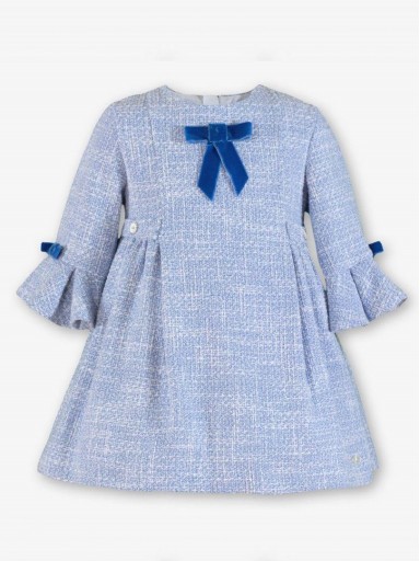 Miranda Vestido Infantil Ceremonia Tweet Azul Pliegues Lazadas Terciopelo Azul "Jane" 0234/V [1]