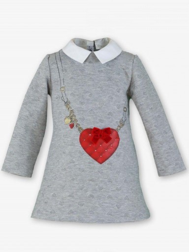 Miranda Vestido Infantil Ebasé Cloqué Gris Corazon Rojo Lazada Cuello Blanco "Ursula" 0253/V [1]