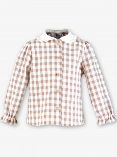 Miranda Conjunto Infantil Blusa Cuadro vichy Camel Short Solapa Botones "Jasmine" 0609/23 [1]