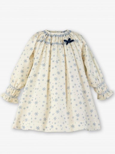 Miranda Vestido Infantil Crudo Estampado Estrellas de la Nieve  Lazada Terciopelo Marino "Jessie" 0225/V [1]