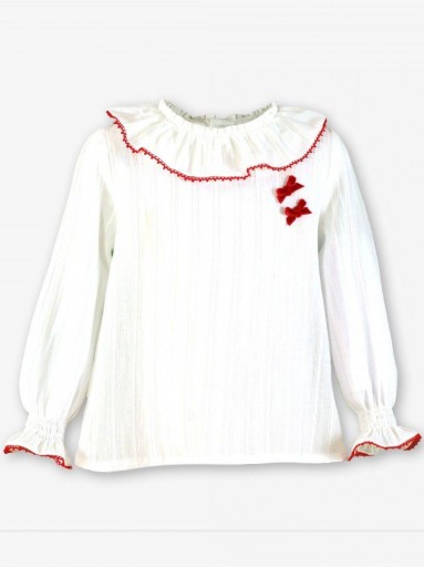 Miranda Conjunto Infantil Blusa Blanca lazadas Rojas Falda Cuadro Escoces Marino Rojo "Rapunzel" 0230/2F [1]