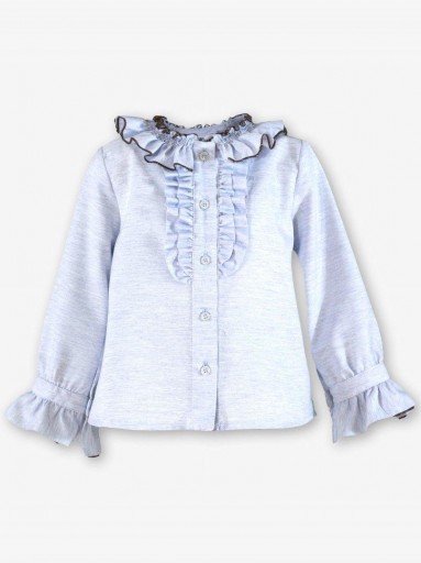 Miranda Conjunto Infantil Blusa Celeste Falda Pantalon Volantes Marron Cuadros "Yzma" 0247/23 [1]