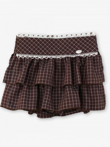 Miranda Conjunto Infantil Blusa Celeste Falda Pantalon Volantes Marron Cuadros "Yzma" 0247/23 [3]
