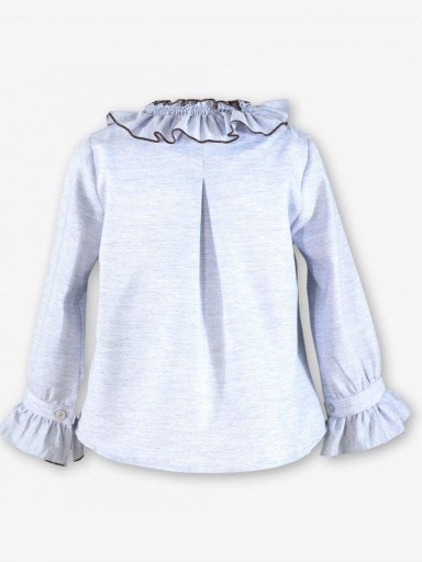 Miranda Conjunto Infantil Blusa Celeste Falda Pantalon Volantes Marron Cuadros "Yzma" 0247/23 [2]