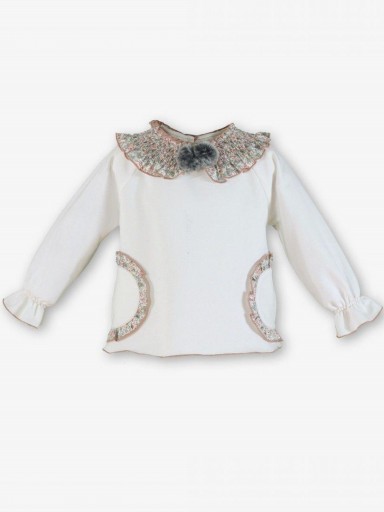 Miranda Conjunto Infantil Sudadera Beig Cuello Pompones Braguita Volantes Flores "Kida" 0612/23 [1]
