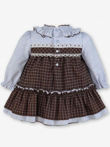 Miranda Vestido Bebe Ceremonia Cuadros Marrón Mangas Azul Pompones "Yzma" 0147/V [2]