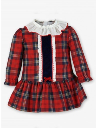 Miranda Vestido Bebe Cuadro Escoces Rojo Pieza Marino lazada Terciopelo  Delantero Volante Blanco "Rapunzel" 0130/V [1]