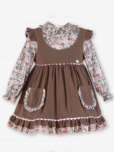 Miranda Vestido Infantil Mangas Estampadas Cuerpo Visón  Bolsillos "Ariel" 0238/V [1]