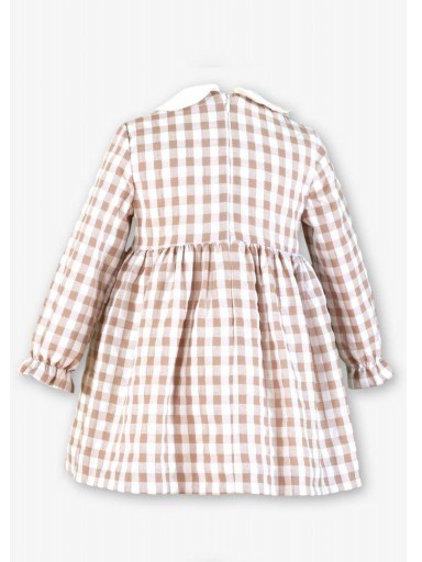 Miranda Vestido Infantil Cuadro Vichy Blanco y Camel Botonadura Lazada "Jasmine" 0608/V [2]