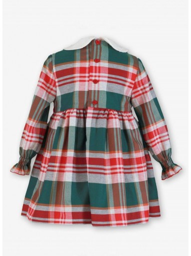 Miranda Vestido Infantil Cuadros Escoceses Verde Cuello Blanco Lazada Roja "Boo" 0618V [2]